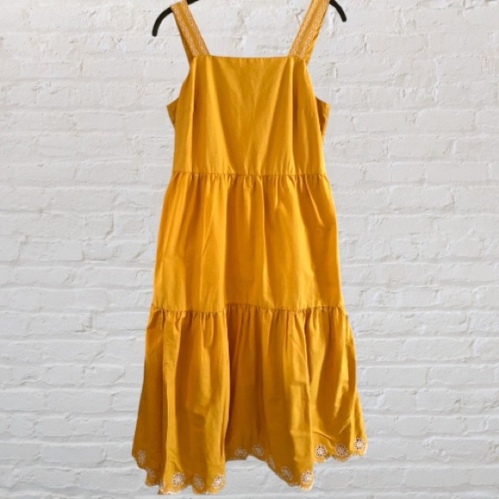 J. Crew Golden Yellow Dress TIERED EYELET TRIM SIZE 4